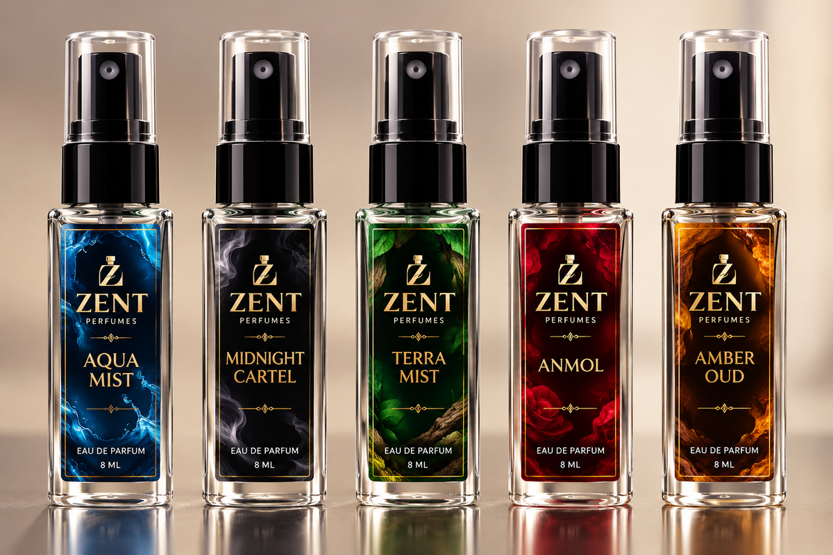 ZENT Perfumes Discovery Set – 5 Luxury Pocket Perfumes (8 ML Each) | Long-Lasting Fragrances | Perfect for Gifting & Travel